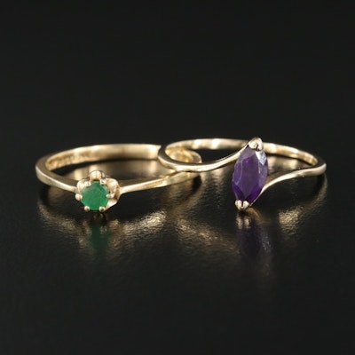 14K Amethyst and 10K Emerald Solitaire Rings