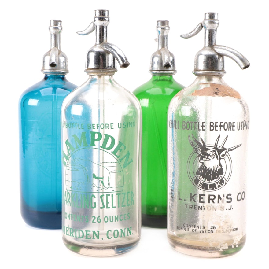 E.L. Kerns, Hampden, and Other Glass Seltzer Bottles, Early to Mid 20th Century