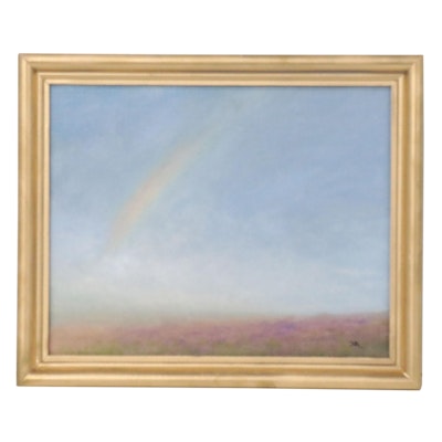 Houra H. Alghizzi Oil Painting "Rainbow Over the Lavender Field," 2022