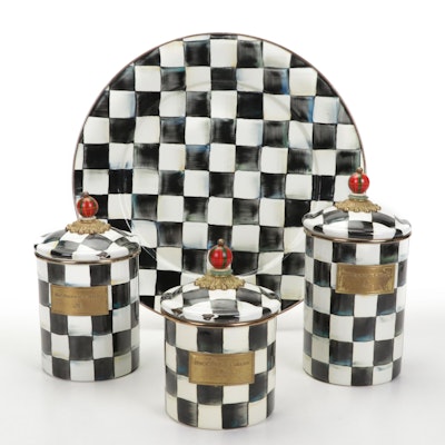 MacKenzie-Childs "Courtly Check" Enameled Metal Platter and Lidded Canisters
