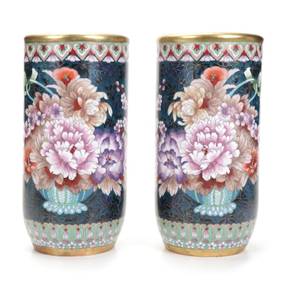 Chinese Cloisonné Enameled Brass Vases