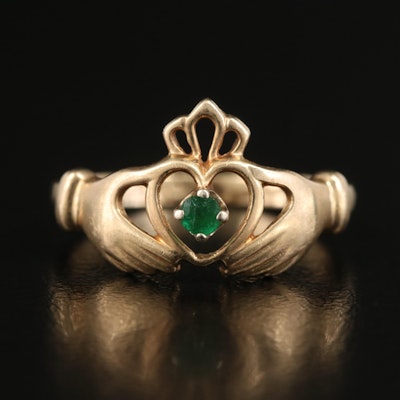 14K Emerald Claddagh Ring