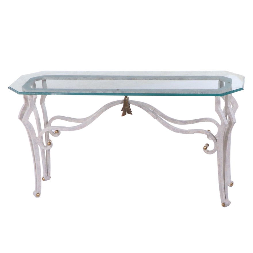 Neoclassical Style Glass Top Wrought Metal Buffet Table, Late 20th Century