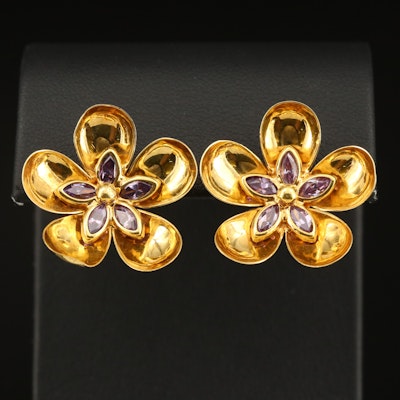 18K Cubic Zirconia Flower Earrings