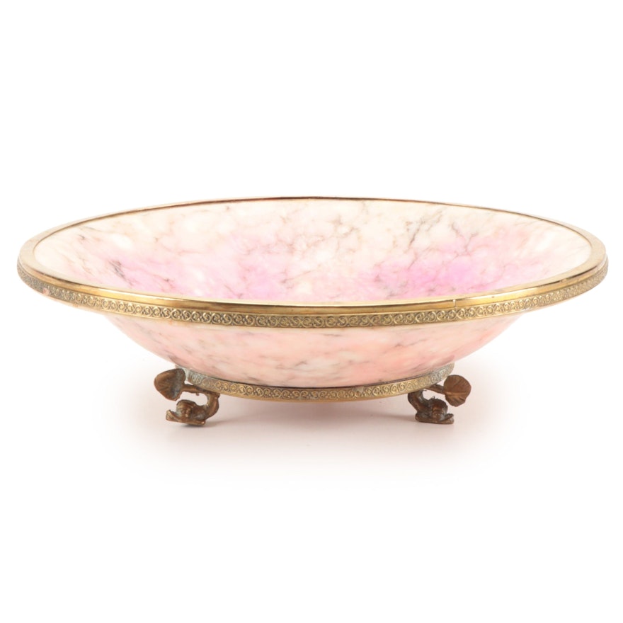 Italian Gilt Brass Mounted Footed Dyed Alabaster Bowl
