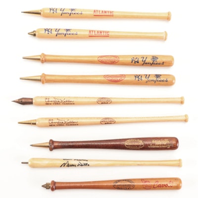 Baseball Team Mini Bat Pen & Pencil Yankees, Indians, Anniversary Sets, 1940–50s
