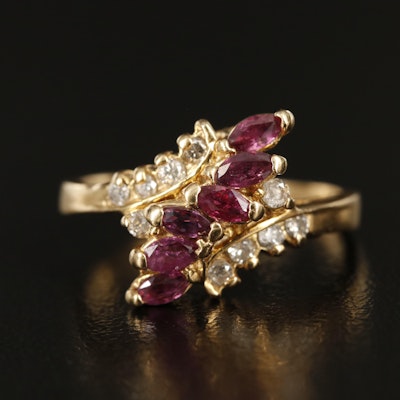 14K 0.22 CTW Diamond and Ruby Bypass Ring