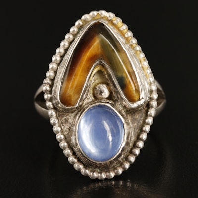 Sterling Tiger's Eye and Quartz Doublet Ring