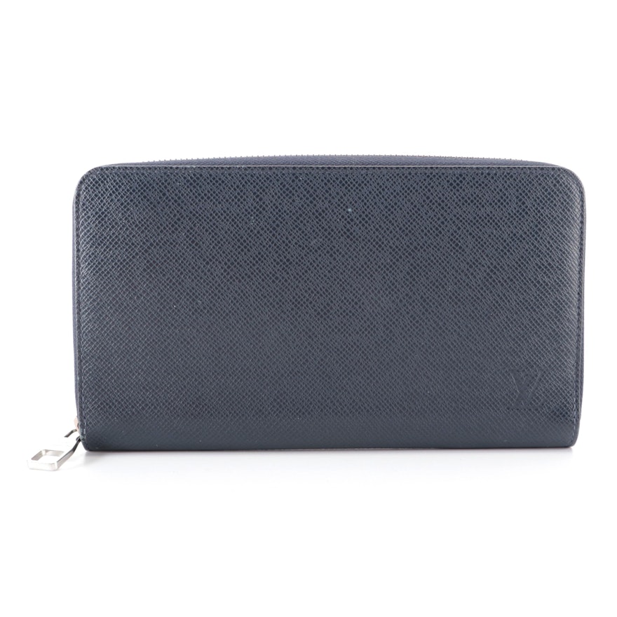 Louis Vuitton Zippy Organizer Wallet in Navy Blue Taïga Leather with Box