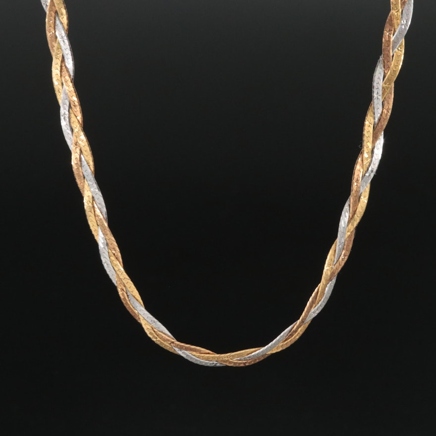 Italian 14K Tri-Color Braided Herringbone Chain Bracelet
