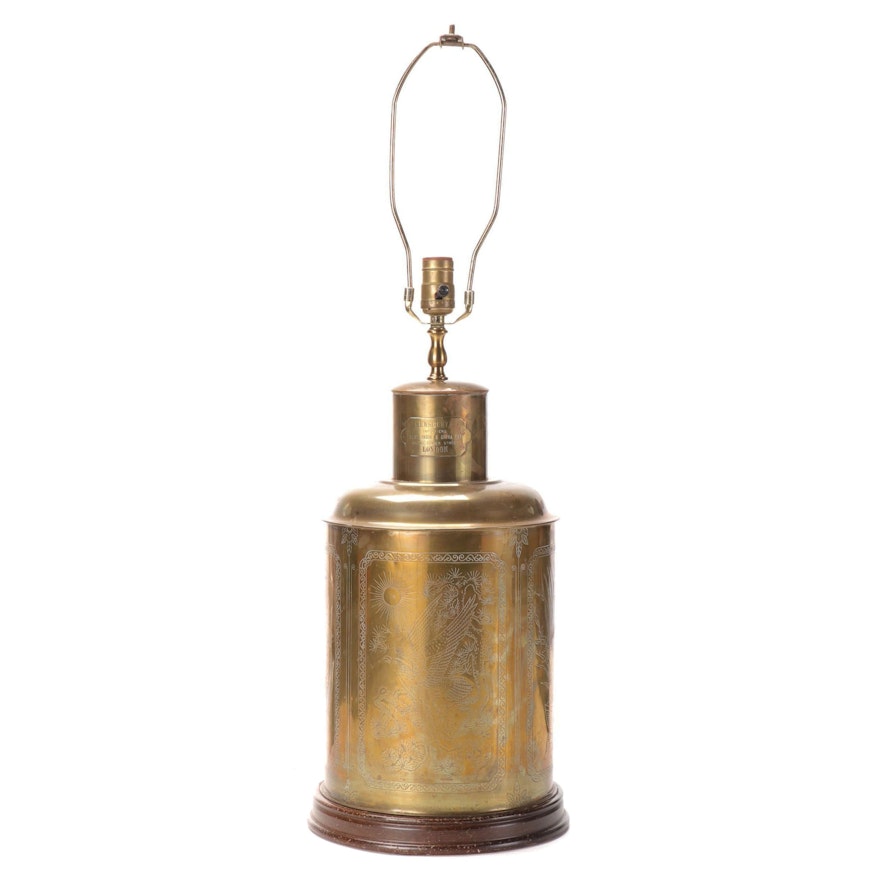 Samuel L. Dinkelspiel Brass Tea Canister Table Lamp, 20th Century
