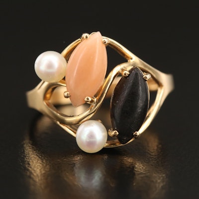 14K Black Coral and Coral Ring