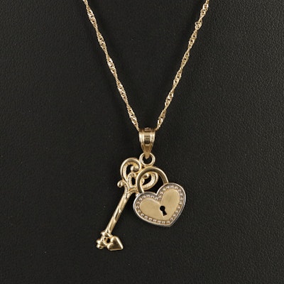14K Lock and Key Pendant Necklace