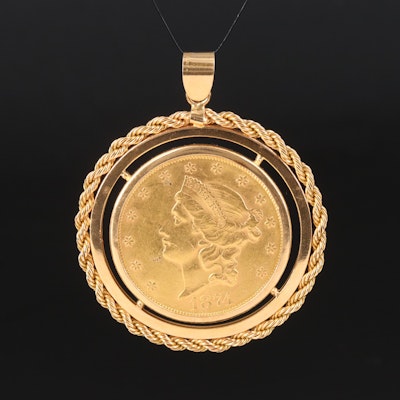 18K Pendant with 1874-S Liberty Head $20 Gold Coin