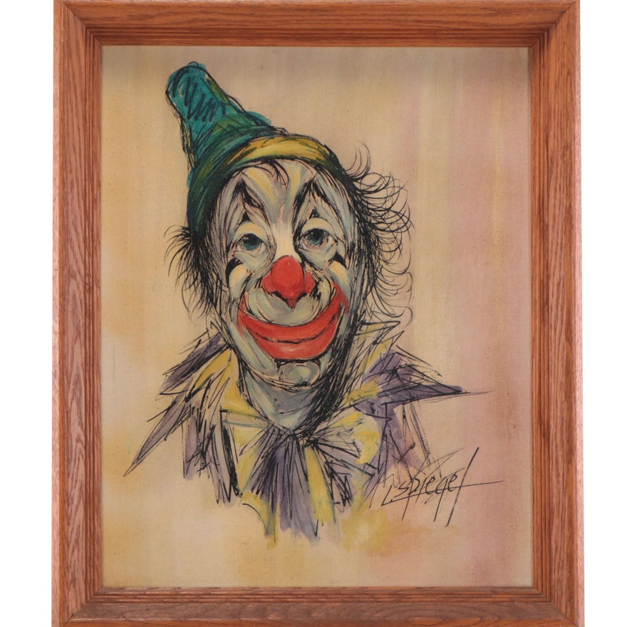 Louis Spiegel Oil Portrait of Clown, Mid-20th Century