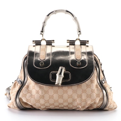 Gucci Bamboo Two-Way Shoulder Bag in GG Canvas and Patent Leather