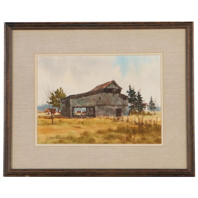 Tim O'Neil Watercolor Painting of Rural Barn