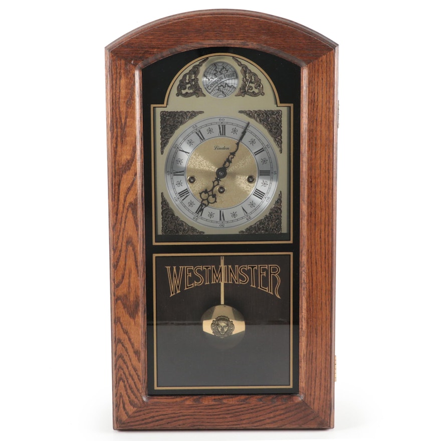 Linden Oak Cased Wall Clock with Westminster Chime, Late 20th Century