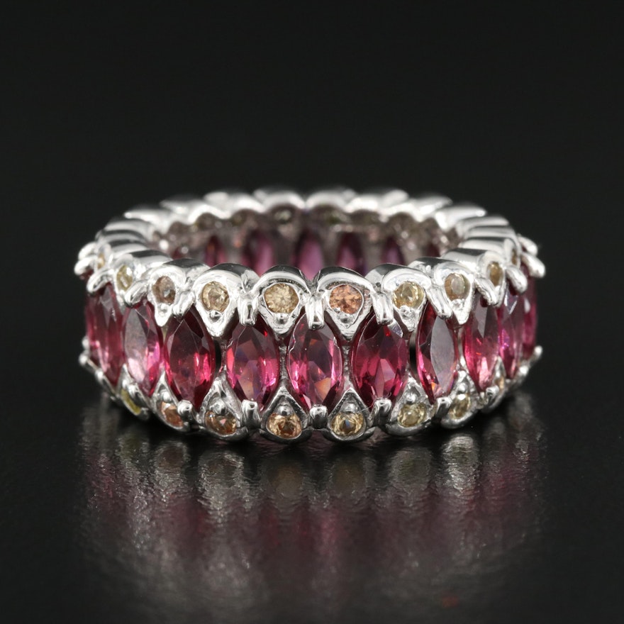 Sterling Garnet and Sapphire Eternity Band
