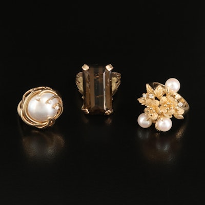14K Ring Selection Including Pearl, Diamond and Quartz