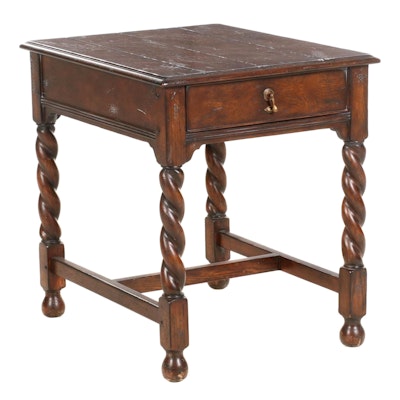 William & Mary Style Rustic Finish Oak Side Table