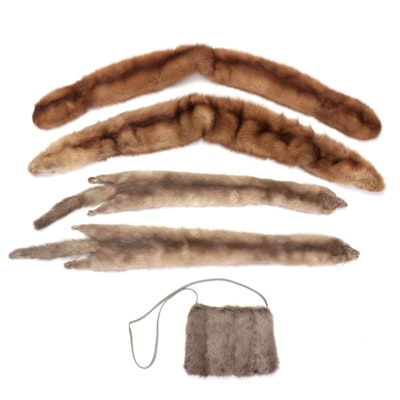 Marten and Mink Fur Collars and Stoles with Rabbit Fur Purse