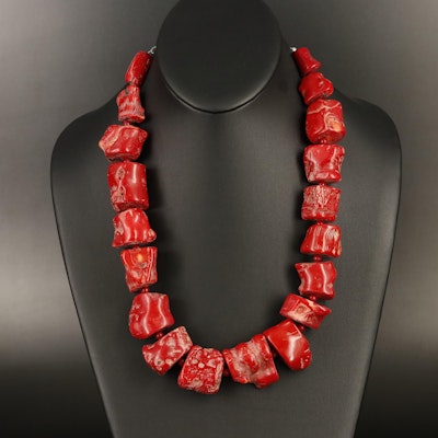 Coral Bead Necklace with Sterling Clasp