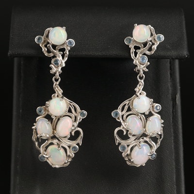 Sterling Opal and Sapphire Drop Earrings
