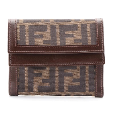 Fendi Compact Wallet in Zucca Canvas with Box