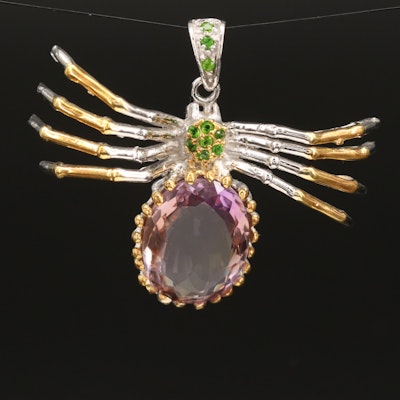 Sterling Ametrine and Diopside Spider Pendant