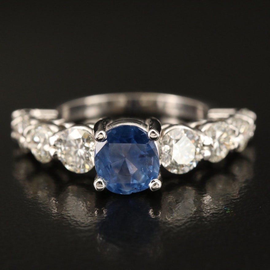 14K 1.37 CT Sapphire and 1.74 CTW Diamond Ring with GIA Report