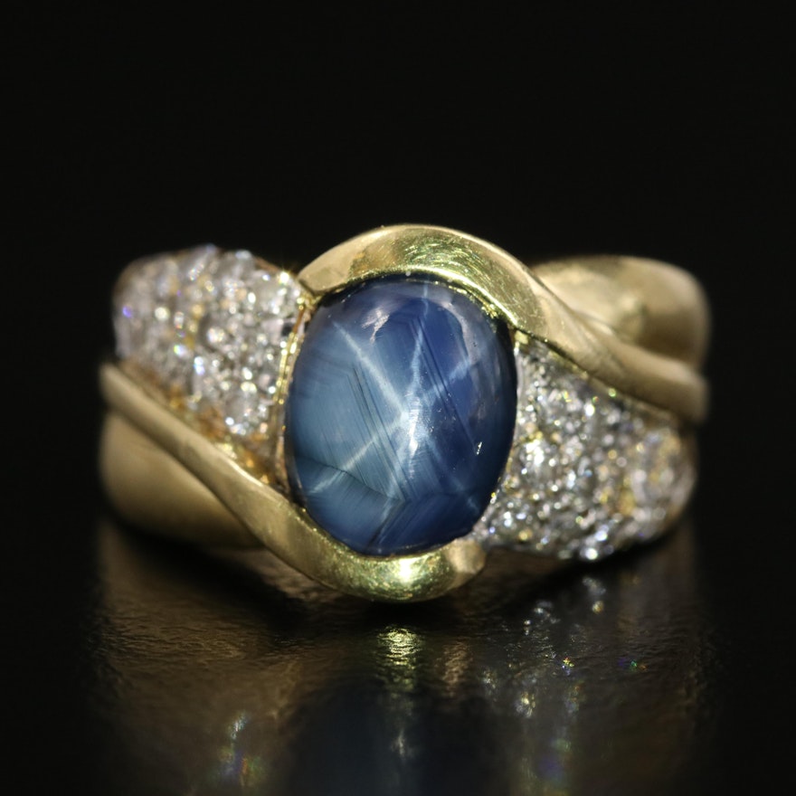 18K Star Sapphire and Diamond Ring
