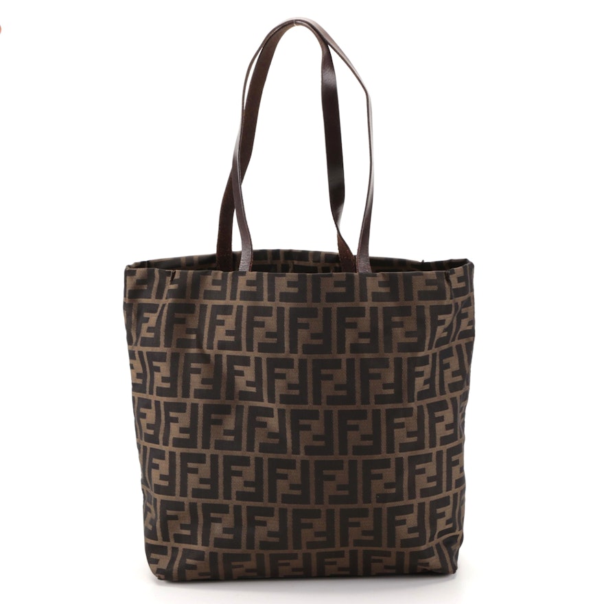 Fendi Zucca Canvas and Leather Tote Bag