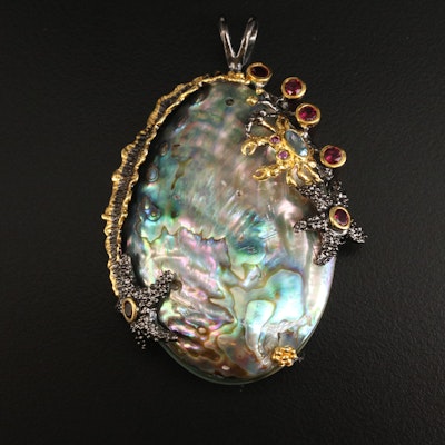 Sterling Marine Life Converter Brooch with Abalone, Garnet and Topaz