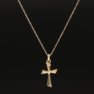 14K 0.02 CT Diamond Cross Pendant Necklace