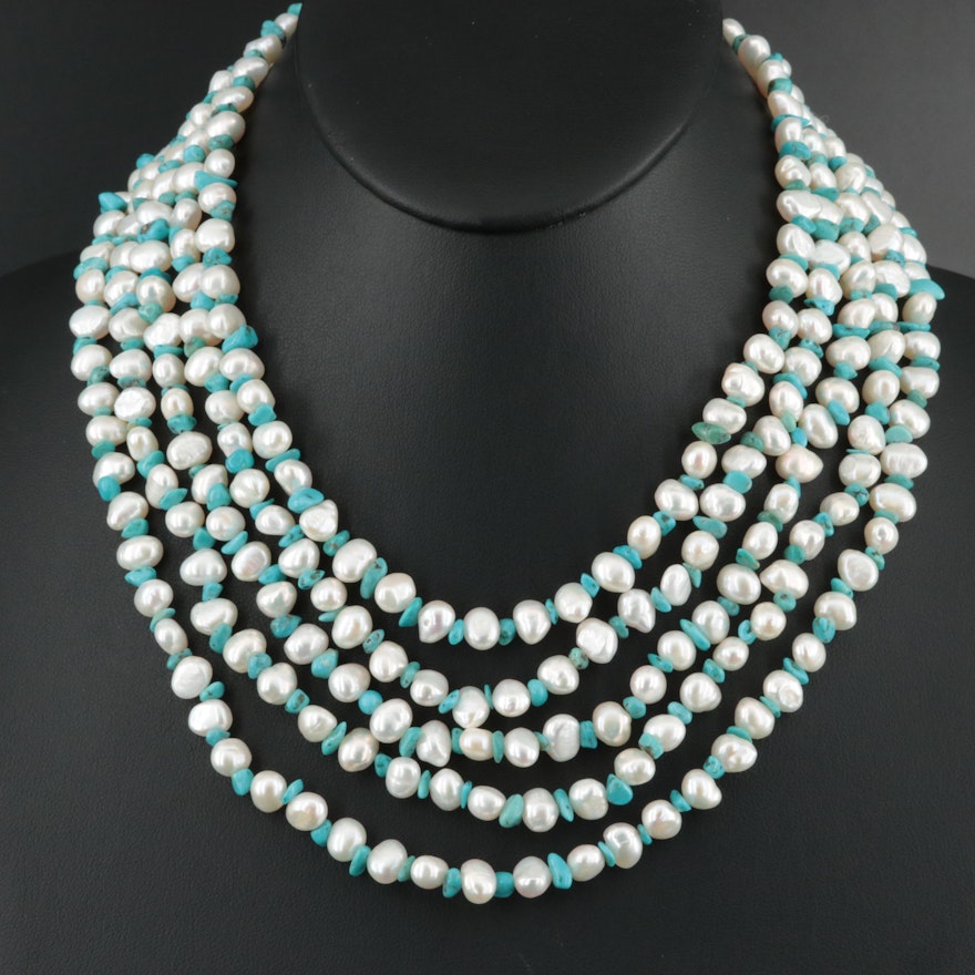 Multi-Strand Pearl and Turquoise Necklace