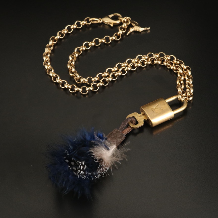 Louis Vuitton Lock and Key on Cable Chain Necklace