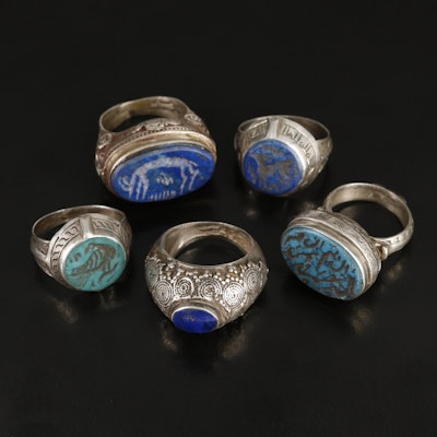 Vintage Afghan Sterling and 850 Silver Wax Seal Ring Selection