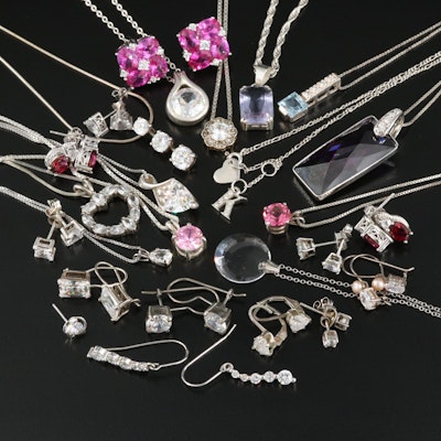 Sterling Grouping Including Ruby, Glass and Cubic Zirconia