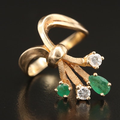 Vintage 14K Diamond and Emerald Chevron Ring
