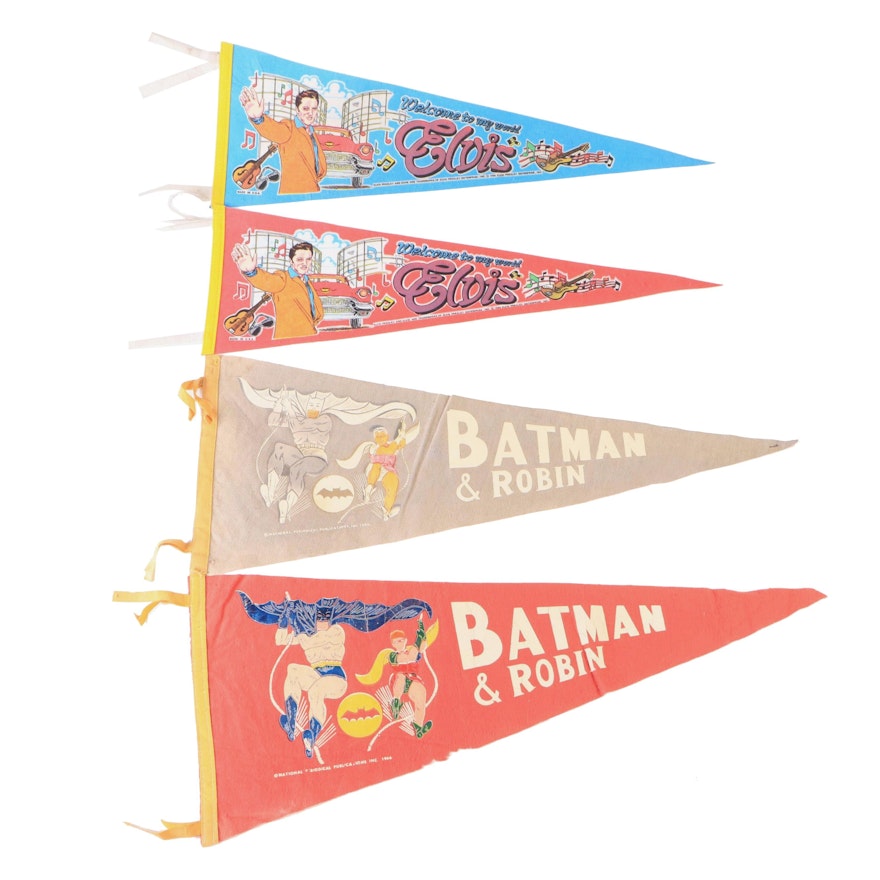 "Batman & Robin" and "Welcome to My World" Elvis Presley Pennants, 1960s–1980s