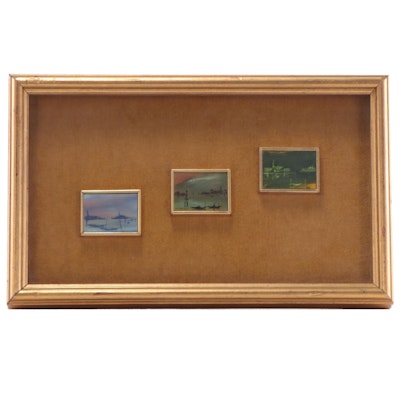 Miniature Port Scene Oil Paintings