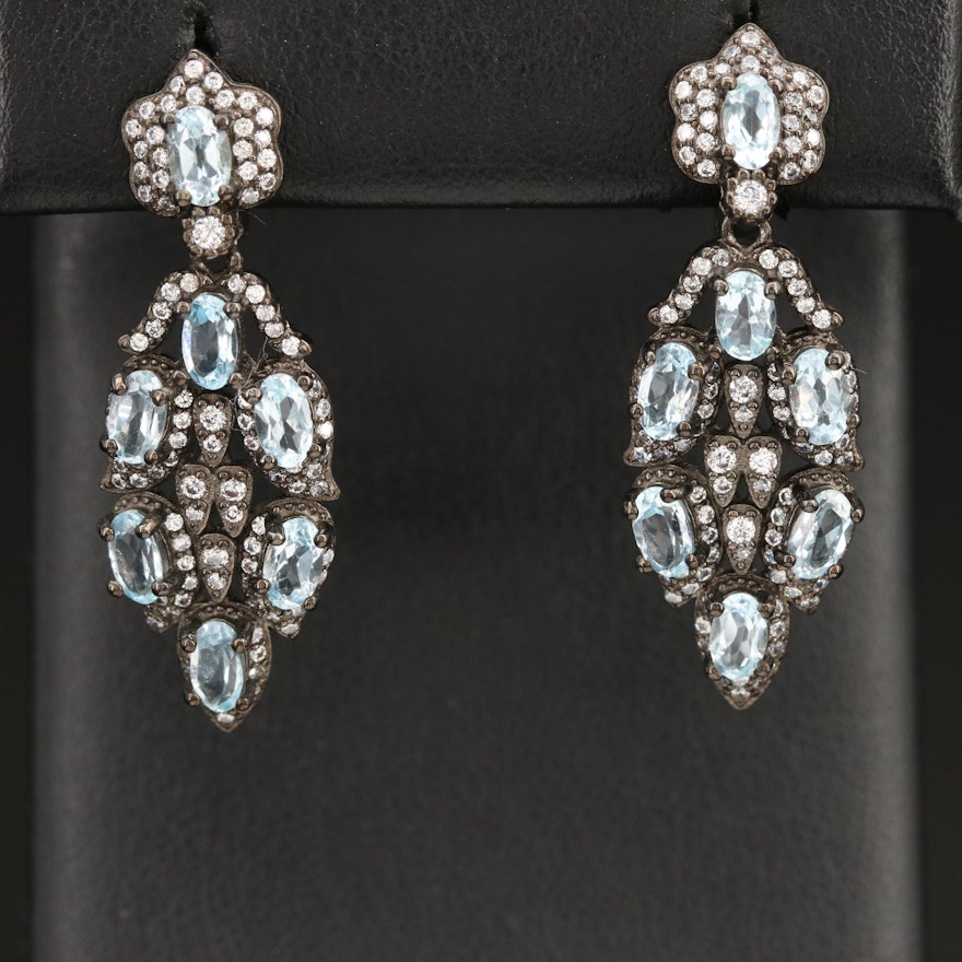 Sterling Topaz and Cubic Zirconia Cluster Earrings