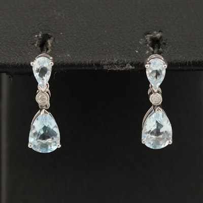 14K Aquamarine and Diamond Drop Earrings