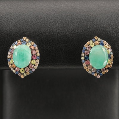 Sterling Emerald and Sapphire Stud Earrings