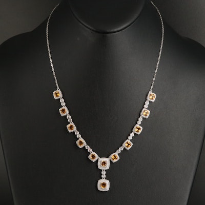 Sterling Citrine and Cubic Zirconia Y Necklace