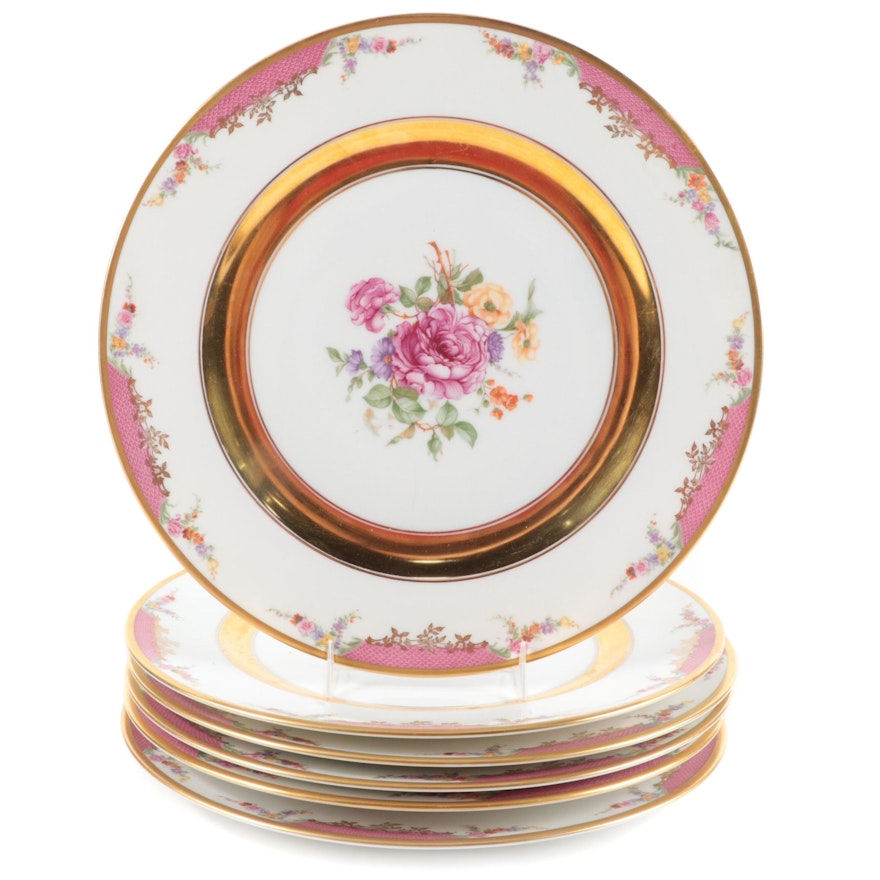 Rosenthal-Continental "King's Rose" Gold Embellished Porcelain Dinner Plates