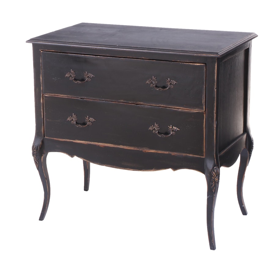 French Provincial Style Rustic Ebonized Finish Two-Drawer Chest