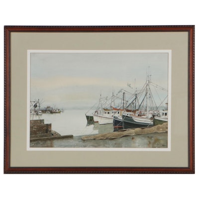 James Ross Watercolor Painting of Harbor Scene