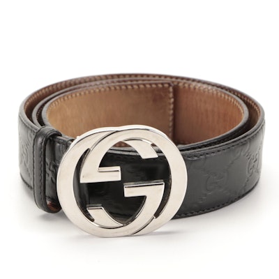 Gucci Interlocking GG Belt in Black Guccissima Leather